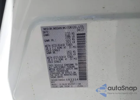 2017 Nissan Pathfinder S из США, поврежденный, VIN 5N1DR2MM8HC683314